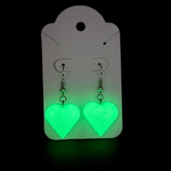 Green GID Heart Drop Earrings - Picture 3 of 3